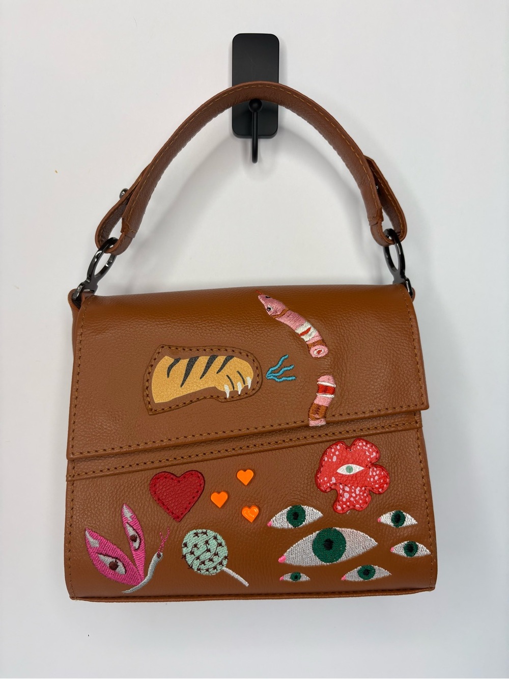 Min & Mon Anastasio Brown Leather Embroidered Eyes Shoulder Crossbody Bag